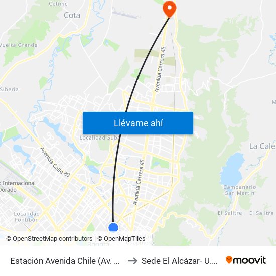 Estación Avenida Chile (Av. NQS - Cl 71c) to Sede El Alcázar- U.Externado map