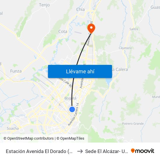 Estación Avenida El Dorado (Av. NQS - Cl 40a) to Sede El Alcázar- U.Externado map