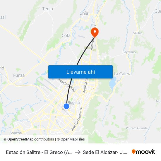 Estación Salitre - El Greco (Ac 26 - Ak 68) to Sede El Alcázar- U.Externado map