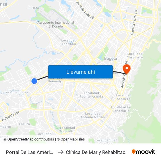 Portal De Las Américas to Clínica De Marly Rehablitación map