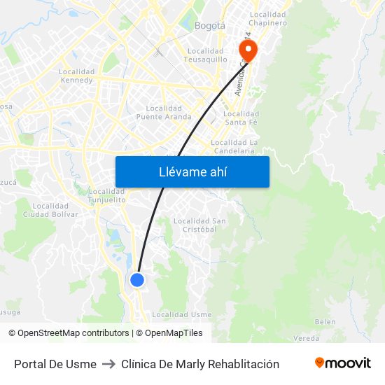 Portal De Usme to Clínica De Marly Rehablitación map