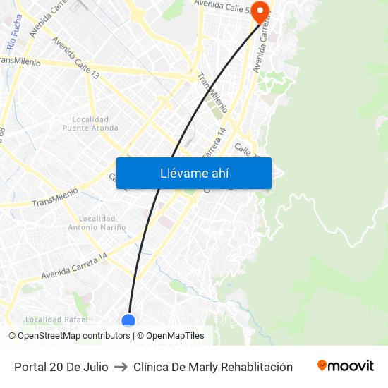 Portal 20 De Julio to Clínica De Marly Rehablitación map