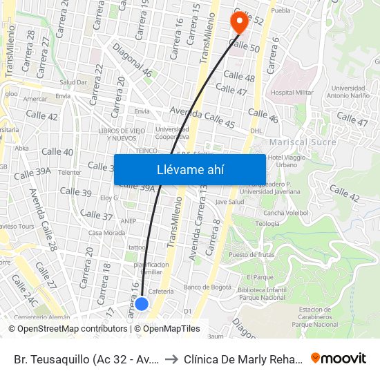 Br. Teusaquillo (Ac 32 - Av. Caracas) to Clínica De Marly Rehablitación map