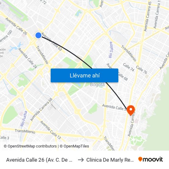 Avenida Calle 26 (Av. C. De Cali - Cl 51) (A) to Clínica De Marly Rehablitación map