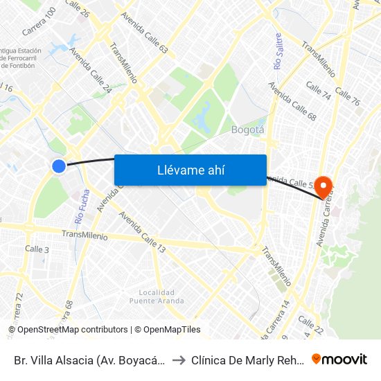 Br. Villa Alsacia (Av. Boyacá - Cl 12a) (A) to Clínica De Marly Rehablitación map