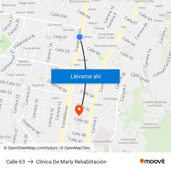 Calle 63 to Clínica De Marly Rehablitación map