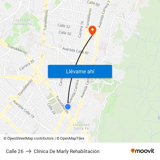 Calle 26 to Clínica De Marly Rehablitación map