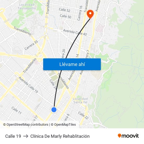 Calle 19 to Clínica De Marly Rehablitación map