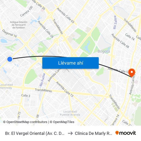 Br. El Vergel Oriental (Av. C. De Cali - Cl 10b) (A) to Clínica De Marly Rehablitación map