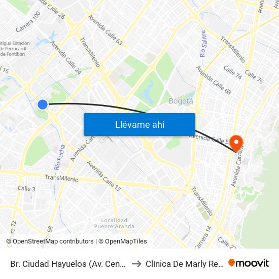 Br. Ciudad Hayuelos (Av. Centenario - Kr 78g) to Clínica De Marly Rehablitación map