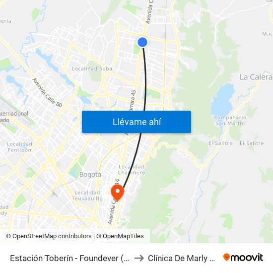Estación Toberín - Foundever (Auto Norte - Cl 166) to Clínica De Marly Rehablitación map