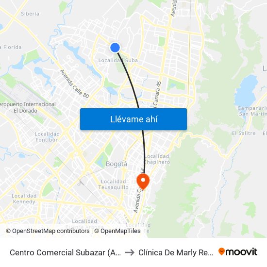 Centro Comercial Subazar (Av. Suba - Kr 91) to Clínica De Marly Rehablitación map