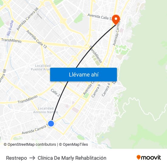 Restrepo to Clínica De Marly Rehablitación map