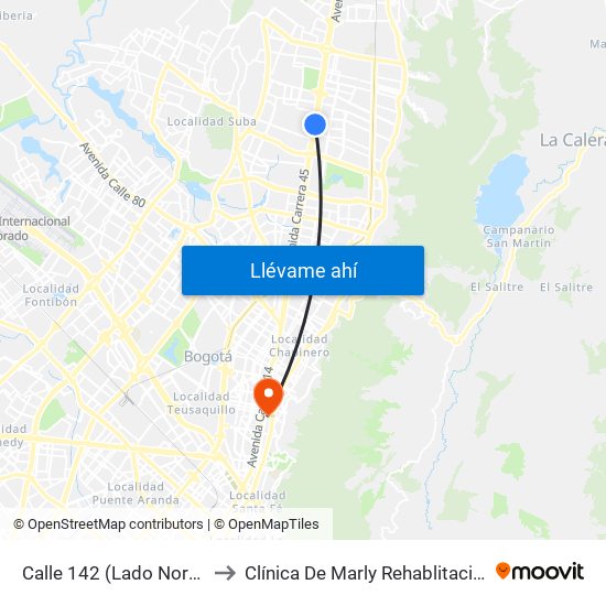 Calle 142 (Lado Norte) to Clínica De Marly Rehablitación map