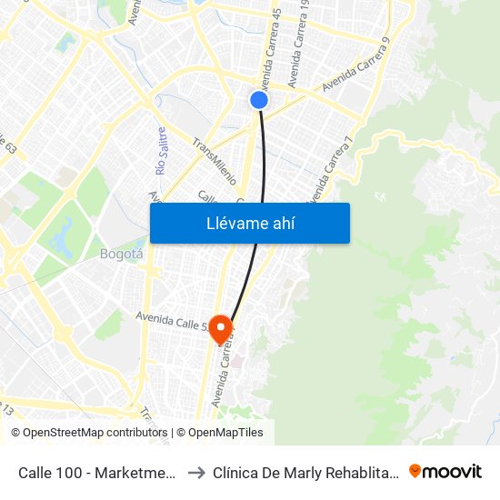 Calle 100 - Marketmedios to Clínica De Marly Rehablitación map