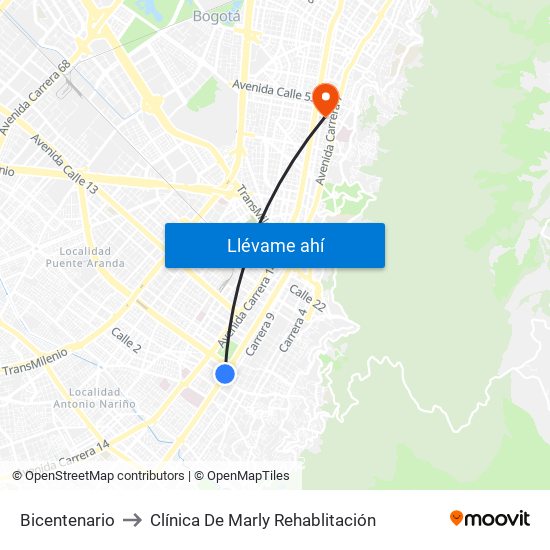 Bicentenario to Clínica De Marly Rehablitación map