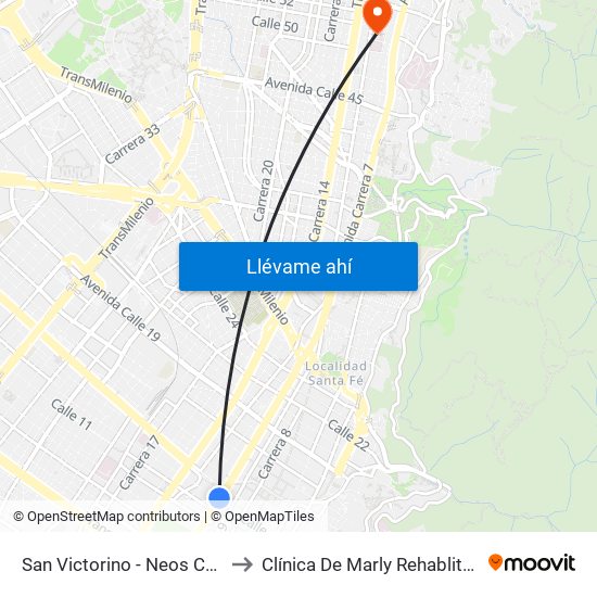 San Victorino - Neos Centro to Clínica De Marly Rehablitación map