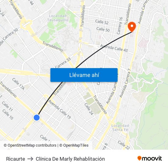 Ricaurte to Clínica De Marly Rehablitación map