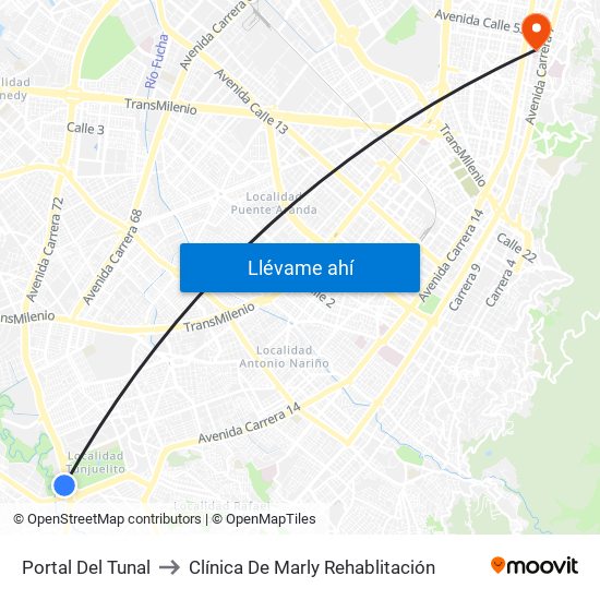 Portal Del Tunal to Clínica De Marly Rehablitación map
