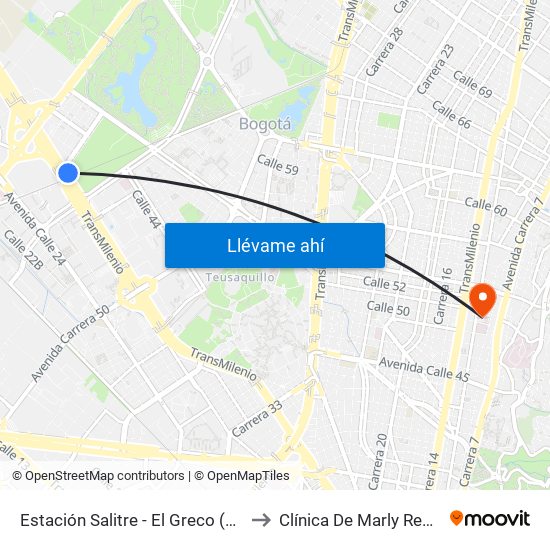 Estación Salitre - El Greco (Ac 26 - Ak 68) to Clínica De Marly Rehablitación map
