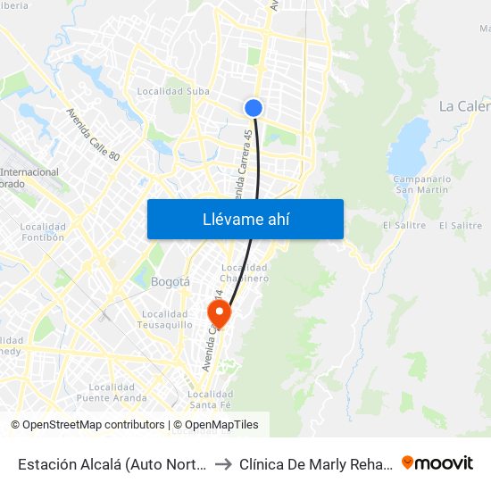 Estación Alcalá (Auto Norte - Cl 136) to Clínica De Marly Rehablitación map