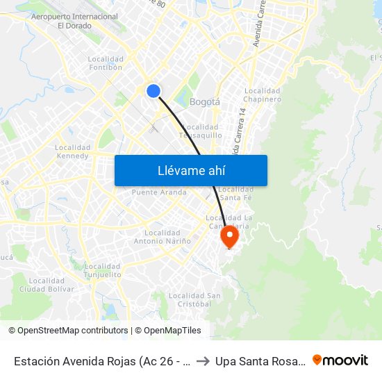 Estación Avenida Rojas (Ac 26 - Kr 69d Bis) (B) to Upa Santa Rosa De Lima map