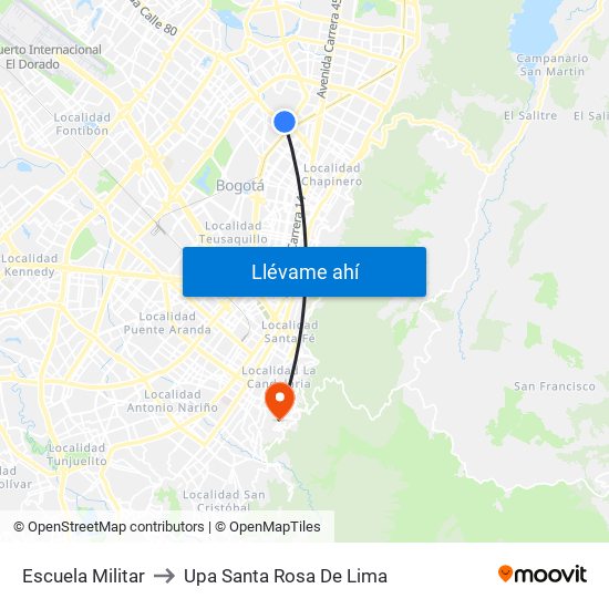 Escuela Militar to Upa Santa Rosa De Lima map