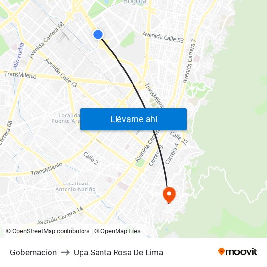 Gobernación to Upa Santa Rosa De Lima map