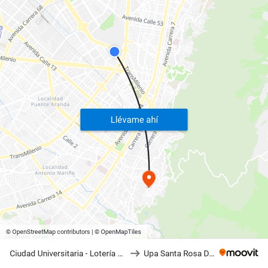 Ciudad Universitaria - Lotería De Bogotá to Upa Santa Rosa De Lima map