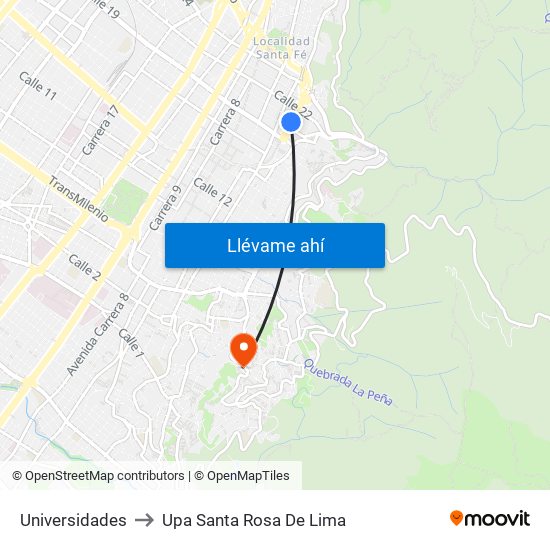 Universidades to Upa Santa Rosa De Lima map