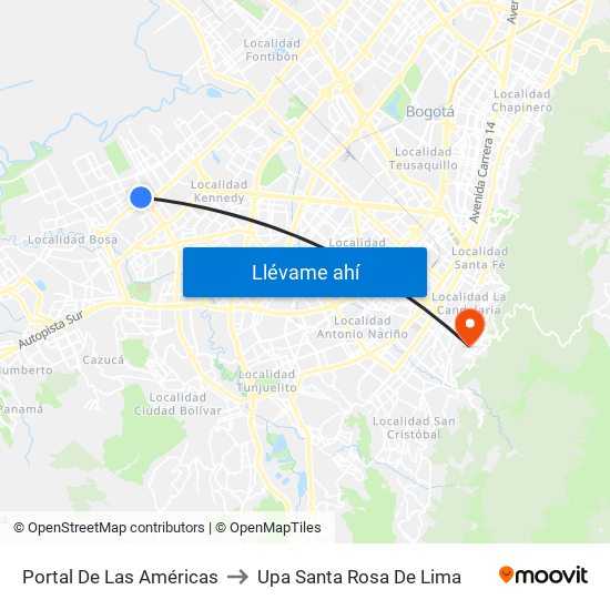 Portal De Las Américas to Upa Santa Rosa De Lima map