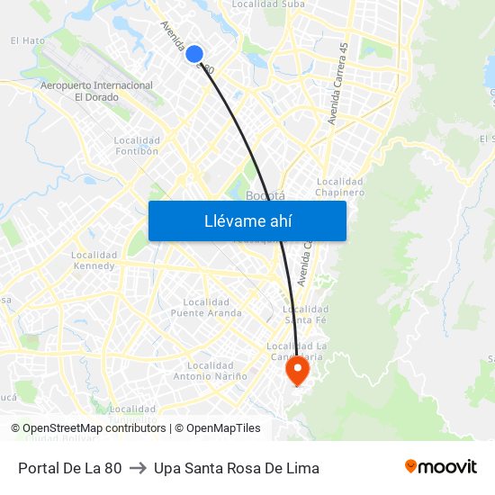 Portal De La 80 to Upa Santa Rosa De Lima map