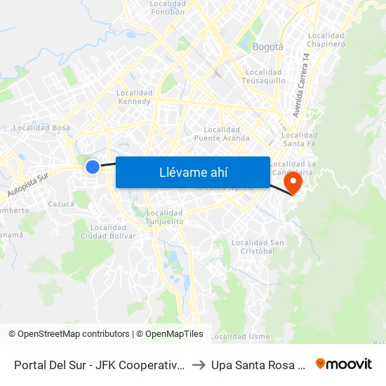 Portal Del Sur - JFK Cooperativa Financiera to Upa Santa Rosa De Lima map