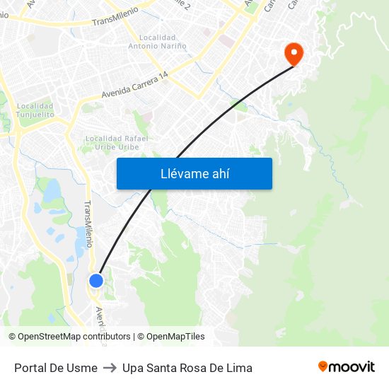 Portal De Usme to Upa Santa Rosa De Lima map