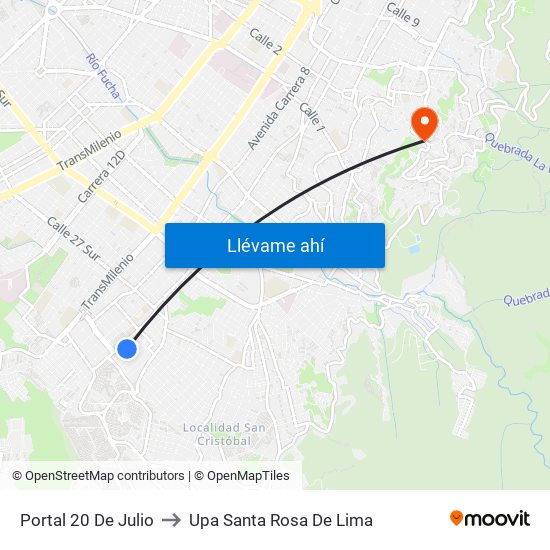 Portal 20 De Julio to Upa Santa Rosa De Lima map