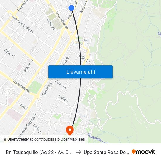 Br. Teusaquillo (Ac 32 - Av. Caracas) to Upa Santa Rosa De Lima map