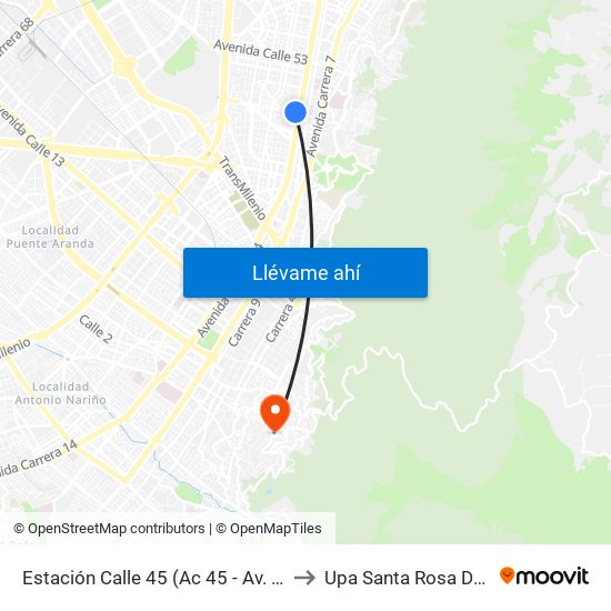 Estación Calle 45 (Ac 45 - Av. Caracas) to Upa Santa Rosa De Lima map