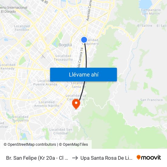 Br. San Felipe (Kr 20a - Cl 74) to Upa Santa Rosa De Lima map