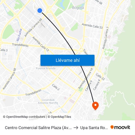 Centro Comercial Salitre Plaza (Av. La Esperanza - Kr 68b) to Upa Santa Rosa De Lima map