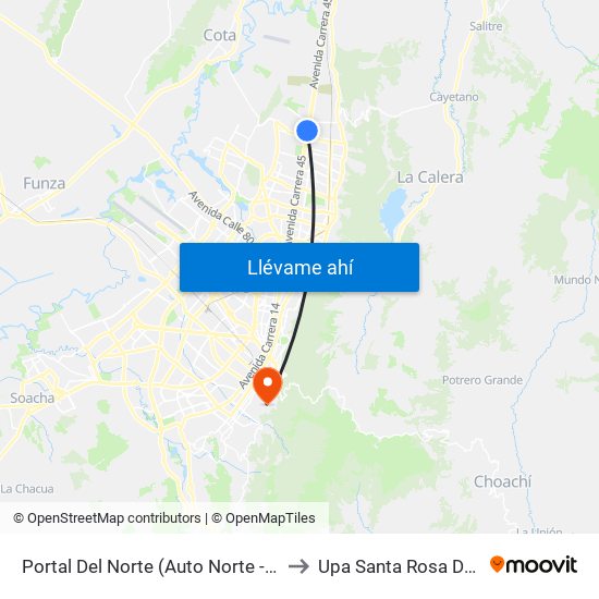 Portal Del Norte (Auto Norte - Cl 174a) to Upa Santa Rosa De Lima map