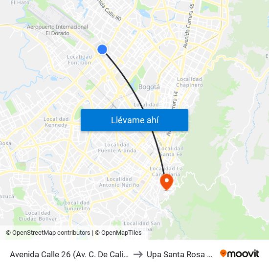 Avenida Calle 26 (Av. C. De Cali - Cl 51) (A) to Upa Santa Rosa De Lima map