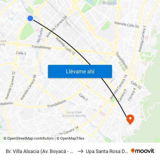 Br. Villa Alsacia (Av. Boyacá - Cl 12a) (A) to Upa Santa Rosa De Lima map