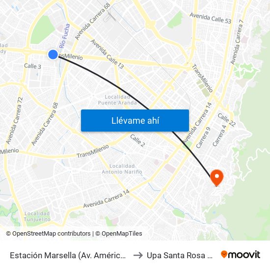 Estación Marsella (Av. Américas - Kr 69b) to Upa Santa Rosa De Lima map