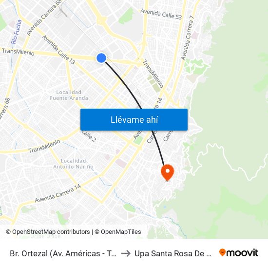 Br. Ortezal (Av. Américas - Tv 39) to Upa Santa Rosa De Lima map