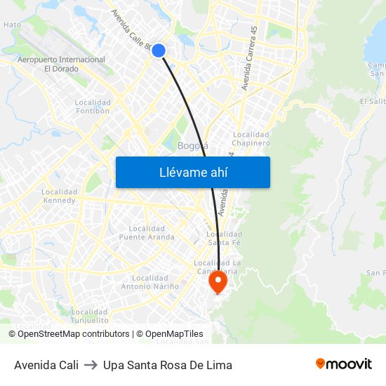 Avenida Cali to Upa Santa Rosa De Lima map