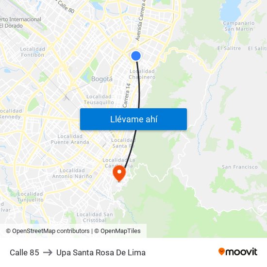 Calle 85 to Upa Santa Rosa De Lima map