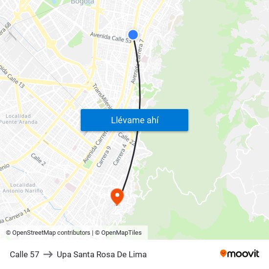 Calle 57 to Upa Santa Rosa De Lima map