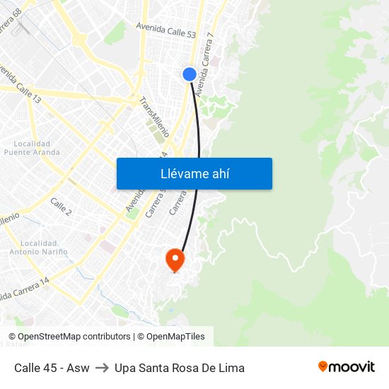 Calle 45 - Asw to Upa Santa Rosa De Lima map