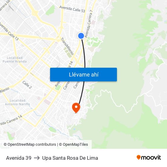 Avenida 39 to Upa Santa Rosa De Lima map
