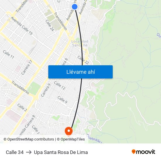 Calle 34 to Upa Santa Rosa De Lima map